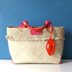 Kate Spade New York Raffia Tote Bag with Crab Claw
